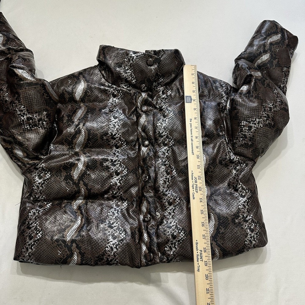 SHEIN Cropped Snakeskin Puffer Jacket Womens XS Brown Faux Leather Y2K - Picture 6 of 9
